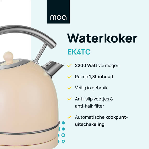 MOA Retro Waterkoker Pastel Crème - Elektrisch - RVS - EK4TC