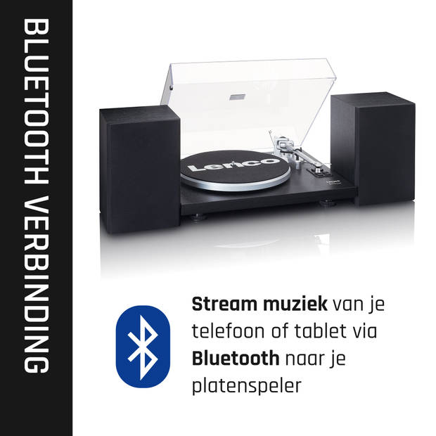 Platenspeler met ingebouwde versterker en Bluetooth® plus 2 externe speakers Lenco Hout