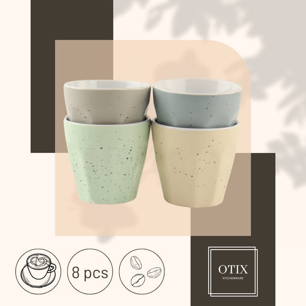 OTIX Espressokopjes - Set van 8 - Porselein - 90ml - Zonder Oor - Espresso - Mokken