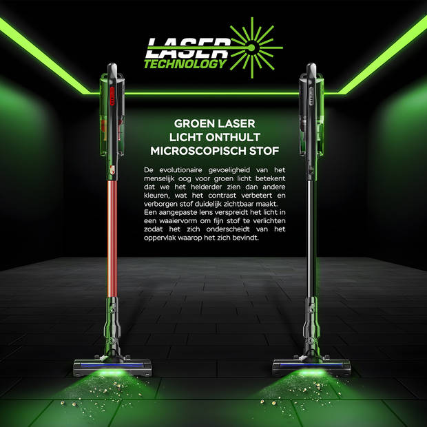 TurboTronic LZ6 Draadloze Steelstofzuiger met Laser en Handstofzuiger - Rood