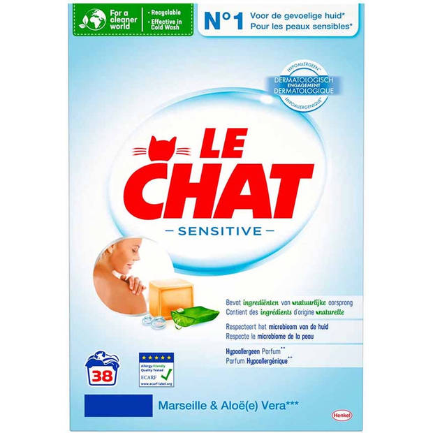 Le Chat Sensitive Waspoeder - Marseille & Aloe Vera - Voordeelverpakking 4x38 Wasbeurten