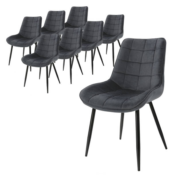 ML-Design Set van 8 Eetkamerstoelen met Rugleuning, Antraciet, Keukenstoel met Fluwelen Bekleding, Gestoffeerde Stoel