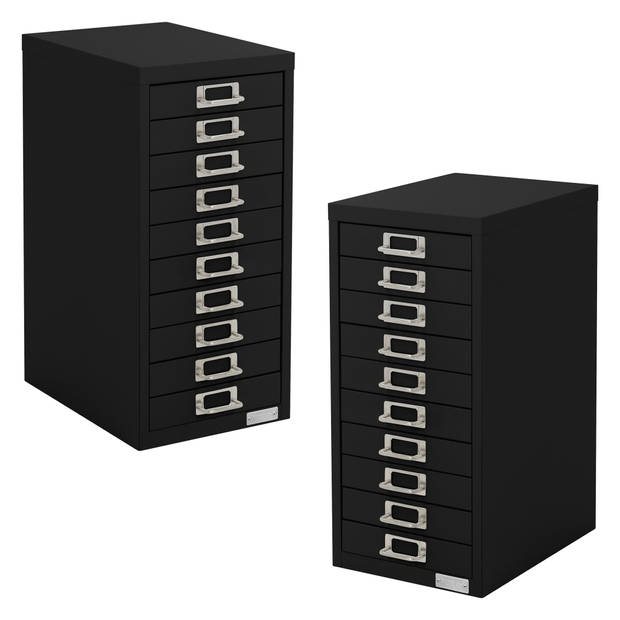 ML-Design set van 2 archiefkasten met 10 laden, 28x38x60cm, zwart, metalen ladekast DIN A4, kantoorkast met