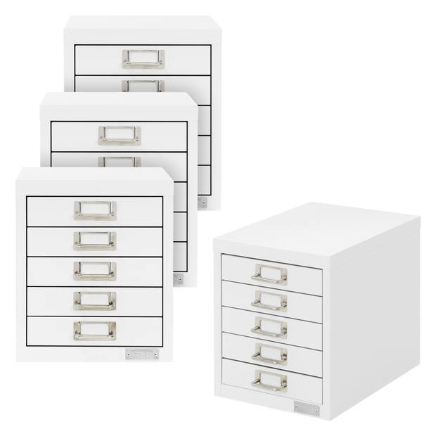 ML-Design set van 4 archiefkasten met 5 laden, 28x38x33 cm wit, metalen ladekast DIN A4, kantoorkast met etikethouder,