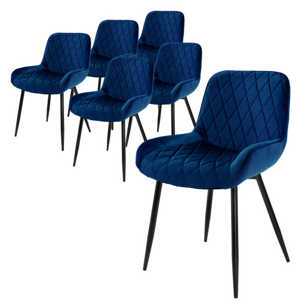 ML-Design Set van 6 Eetkamerstoelen Eetkamerstoel met Rugleuning en Armleuningen, Donkerblauw, Fluwelen Zitting, Metalen