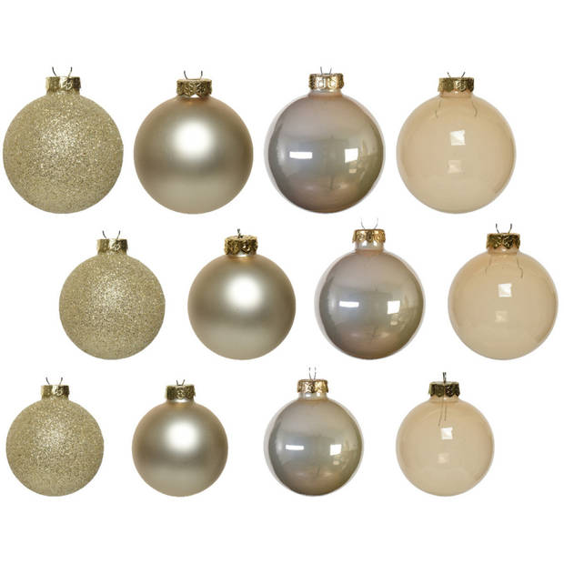 42x stuks glazen kerstballen parel champagne 5-6-7 cm - Kerstbal