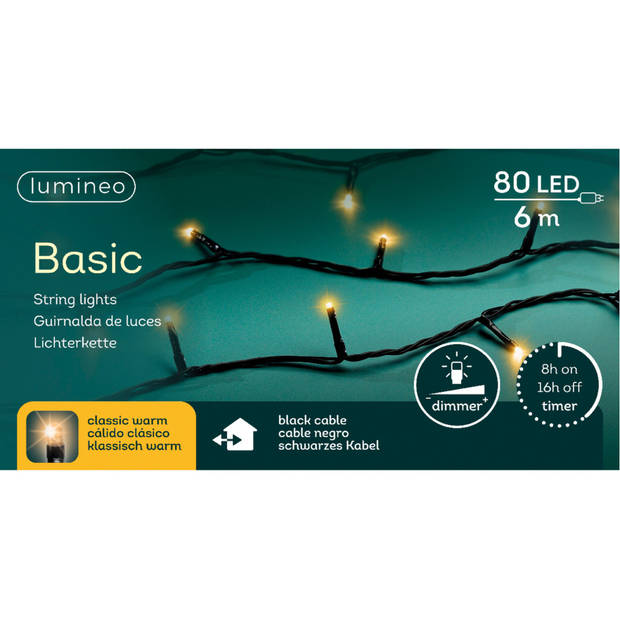 Lumineo Kerstverlichting - 80 led - klassiek warm wit - 600 cm - Kerstverlichting kerstboom