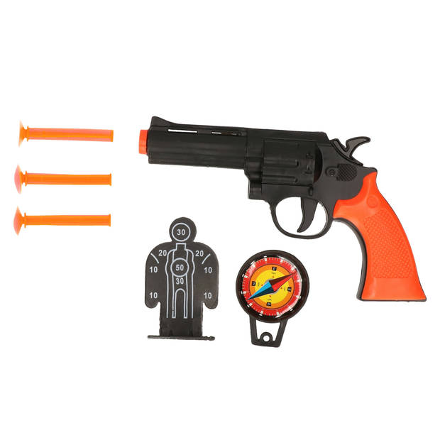 Jonotoys Politie speelgoed pistool en accessoires - kind - verkleed rollenspel - plastic - 15 cm - Speelgoedpistool