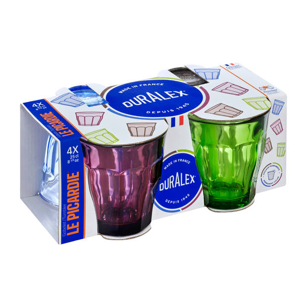 Drinkglazen/waterglazen Picardie - 4x stuks - gekleurd glas - 250 ML - Drinkglazen