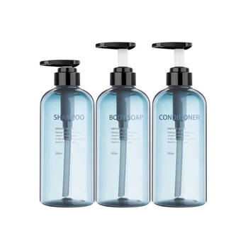 Set van 3 Navulbare Fles met Pomp – Petrol Blauw – 500ml – Voor Shampoo, conditioner en Bodywash