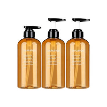 Blokker Set van 3 Navulbare Fles met Pomp – Oker Geel – 500ml – Voor Shampoo conditioner en Bodywash aanbieding