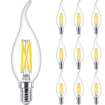 PHILIPS - LED Lamp E14 10 Pack - MASTER LED E14 Gebogen-Tip Kaars Filament Helder 3.4W 470lm - 922-927 Dim to Warm
