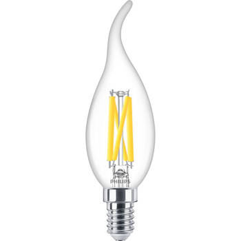 PHILIPS - LED Lamp E14 - MASTER LED E14 Gebogen-Tip Kaars Filament Helder 3.4W 470lm - 922-927 Dim to Warm 2200K-2700K -