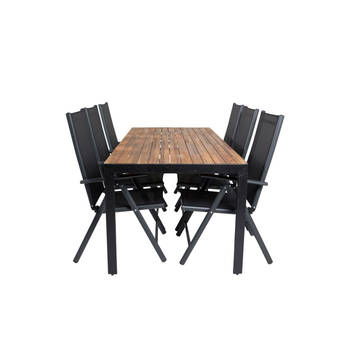 Bois tuinmeubelset tafel 90x205cm en 6 stoel Break zwart, naturel.