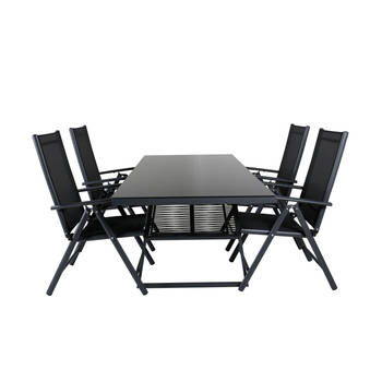 Dallas tuinmeubelset tafel 90x193cm en 4 stoel Break zwart.