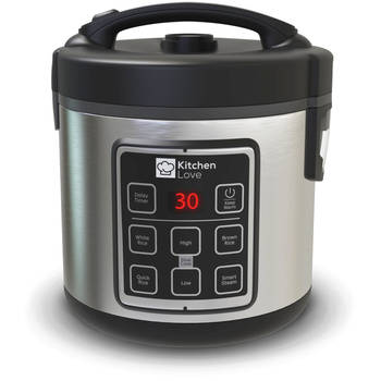 KitchenLove Rijstkoker met Stomer - 1.8L - Multicooker - Rice Cooker - Slowcooker - Zwart RVS