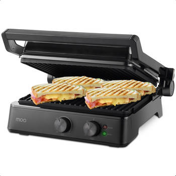 MOA Contactgrill - Anti-aanbaklaag - 2400 Watt - Zwevende Bovendeksel - Uitneembare platen - Zwart - CG24B