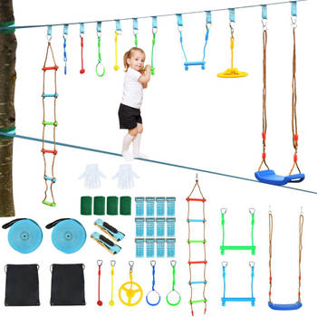 Trendmix Ninja Warrior Set 15 meter met 9 obstakels - Slackline Voor Kinderen - Buiten Speelset