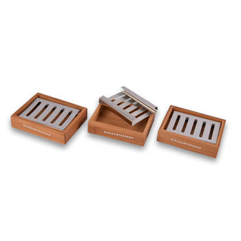 3x Light Brown Bamboo Soap Holder for Bathroom - Only 520g - Soap Dispenser - 13cm x 10.5cm x 3cm