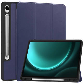 Basey Samsung Galaxy Tab S9 FE Hoesje Kunstleer Hoes Case Cover -Donkerblauw