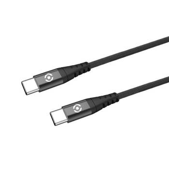 Celly - Kabel USB-C USB-C 60W 1 Meter - Nylon - Zwart