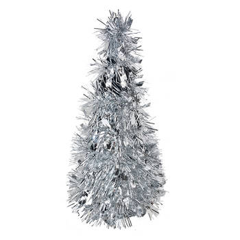 Clayre & Eef Kerstdecoratie Kerstboom Ø 12x25 cm Zilverkleurig Kunststof Zilverkleurig