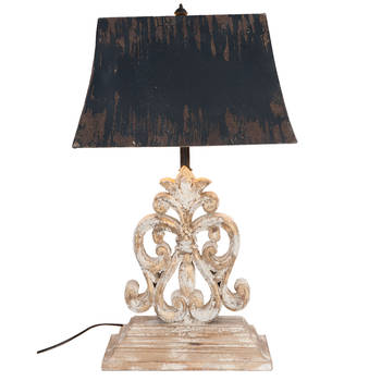 Clayre & Eef Tafellamp 40x28x67 cm Wit Hout Rechthoek Bureaulamp Wit Bureaulamp