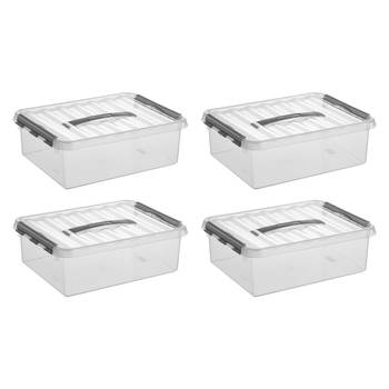 Q-line opbergbox 10L - Set van 4 - Transparant/grijs