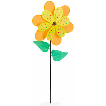 Relaxdays windmolen bloem - tuinsteker - voor kinderen - tuindecoratie - oranje/geel
