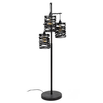 Industriele Vloerlamp - 3 Lampen - Spiraal - Zwart
