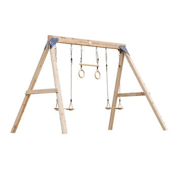 AXI Maya Bruin Houten Dubbelschommel met Trapeze - FSC hout - Vrijstaande schommel met 2 houten schommelzitjes -