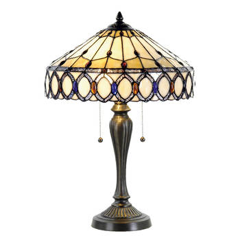 LumiLamp Tiffany Tafellamp Ø 40x58 cm Beige Bruin Glas Driehoek Tiffany Bureaulamp Beige Tiffany Bureaulamp