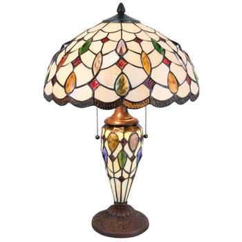 HAES DECO - Tiffany Tafellamp Beige, Bruin Ø 40x60 cm Fitting E27 / Lamp max 2x60W / Fitting E14 / Lamp max 1x15W