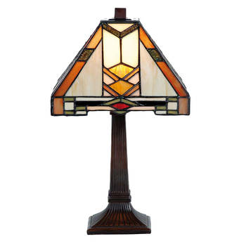 LumiLamp Tiffany Tafellamp 22x22x38 cm Beige Geel Glas Tiffany Bureaulamp Beige Tiffany Bureaulamp