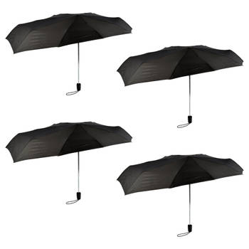 4x Sterke Zwarte Opvouwbare Paraplu's - Stormbestendig, 97 cm Diameter, 61.5 cm Lengte, Polyester en Aluminium.