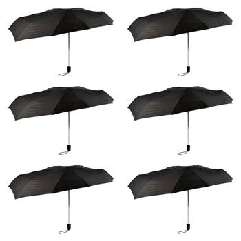 Set of 6 Black, Folding Storm Umbrellas - 61.5 cm Long, 97 cm Diameter, Polyester and Aluminum.