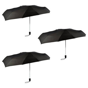 Zwart Opvouwbare Paraplu's - Hoogwaardige Waterdichte Regenponcho's - Set van 3 - Polyester en Aluminium Materiaal -