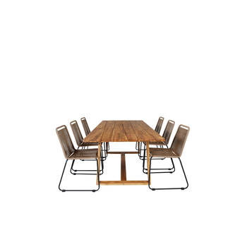 Plankton tuinmeubelset tafel 100x220cm en 6 stoel stapelL Lindos zwart, naturel.