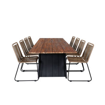 Doory tuinmeubelset tafel 100x250cm en 8 stoel stapelL Lindos zwart, naturel.