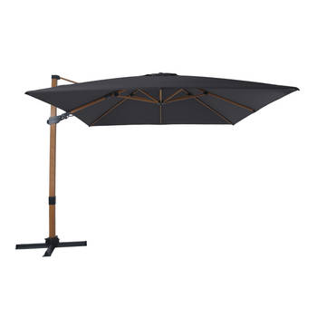 AXI Apollo Premium Zweefparasol rechthoekig 300x300 cm in Hout Look / Grijs Parasol voor tuin met Aluminium Frame