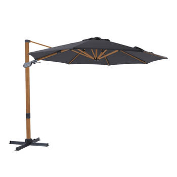 AXI Cyrus Premium Zweefparasol Rond Ø 300 cm in Hout Look / Grijs Ronde Parasol voor tuin met Aluminium Frame