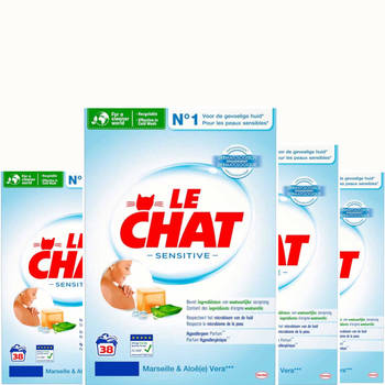 Le Chat Sensitive Waspoeder - Marseille & Aloe Vera - Voordeelverpakking 4x38 Wasbeurten