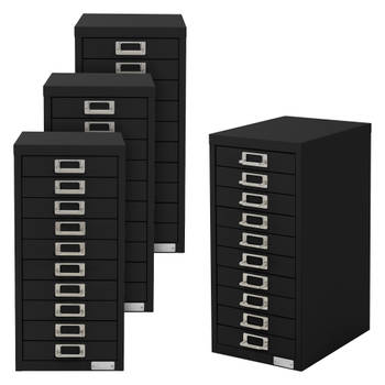 ML-Design set van 4 archiefkasten met 10 laden, 28x38x60cm, zwart, metalen ladekast DIN A4, kantoorkast met