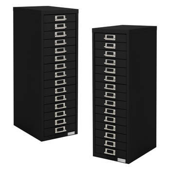 ML-Design set van 2 archiefkasten met 15 laden, 28x38x87cm, zwart, metalen ladekast DIN A4, kantoorkast met