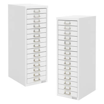 ML-Design set van 2 archiefkasten met 15 laden, 28x38x87 cm, wit, metalen ladekast DIN A4, kantoorkast met etikethouder,