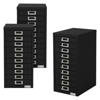 ML-Design set van 3 archiefkasten met 10 laden, 28x38x60cm, zwart, metalen ladekast DIN A4, kantoorkast met