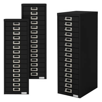 ML-Design set van 3 archiefkasten met 15 laden, 28x38x87cm, zwart, metalen ladekast DIN A4, kantoorkast met