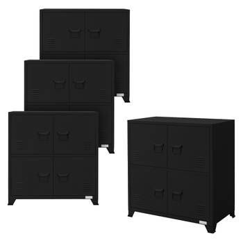 ML-Design set van 4 archiefkasten 75x40x80,5 cm zwart, staal, kantoorkast vrijstaand 4 poten, metalen locker 4 deuren, 2