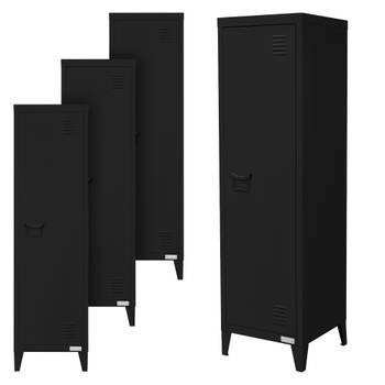 ML-Design set van 4 archiefkasten hoog 38x38x137,5 cm, zwart, staal, kantoorkast vrijstaand 4 poten, metalen locker