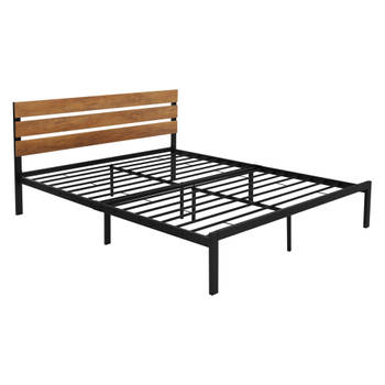 Metalen bed Bedframe met lattenbodem 160x200 cm zwart/bruin met houten hoofdbord & voeteneind ML design